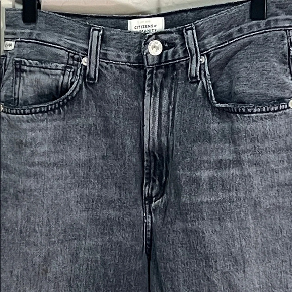 Citizens Of Humanity Jeans Daphne Vintage Black Ankle Cropped Wide Leg Fray Hem - Picture 3 of 13